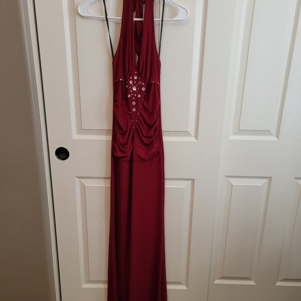 Burgundy Blingy Halter Jumpsuit